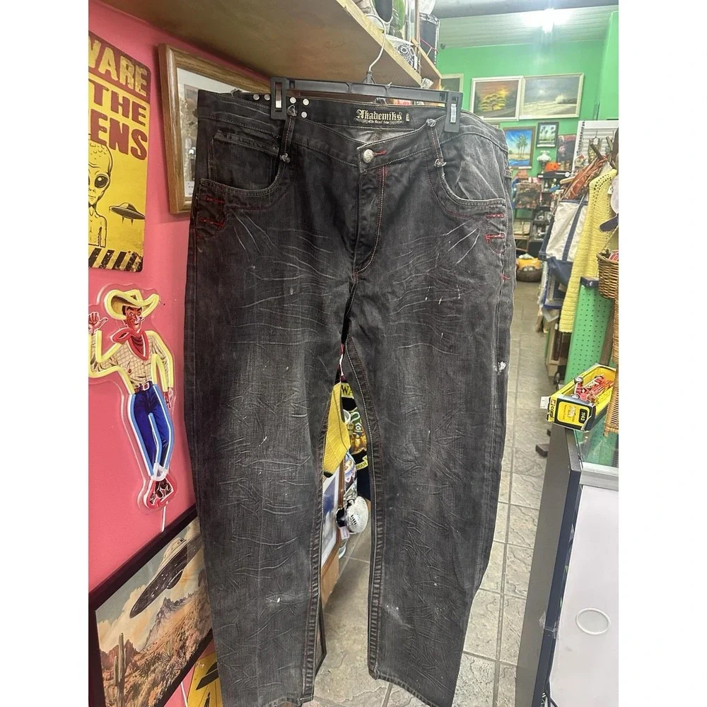 Vintage Y2K Deadstock Akademiks Baggy Embroidered Crest Jeans Hip Hop Style 42